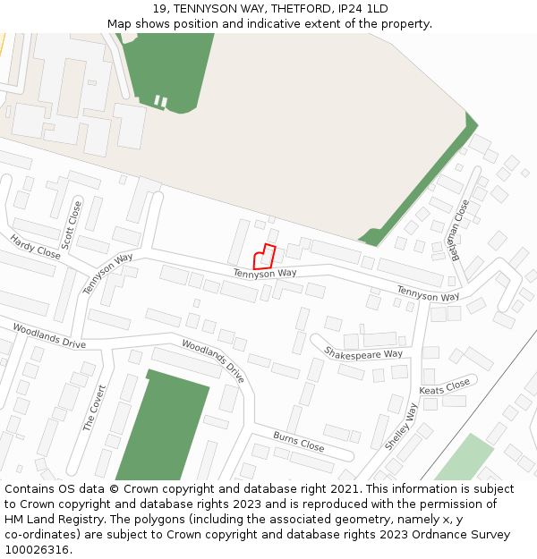 19, TENNYSON WAY, THETFORD, IP24 1LD: Location map and indicative extent of plot