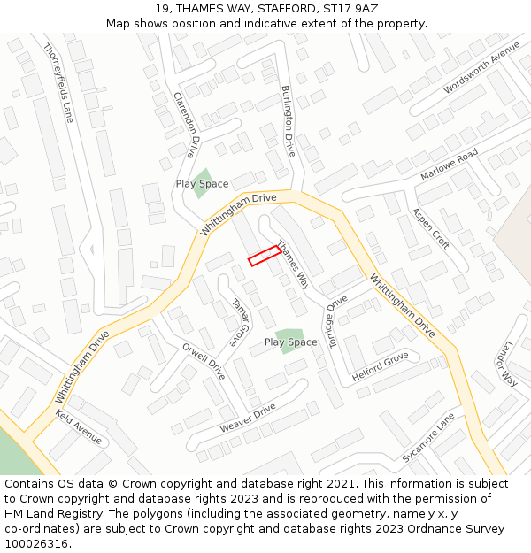 19, THAMES WAY, STAFFORD, ST17 9AZ: Location map and indicative extent of plot