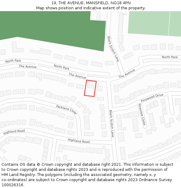 19, THE AVENUE, MANSFIELD, NG18 4PN: Location map and indicative extent of plot