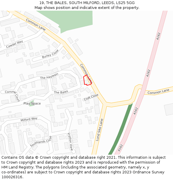 19, THE BALES, SOUTH MILFORD, LEEDS, LS25 5GG: Location map and indicative extent of plot