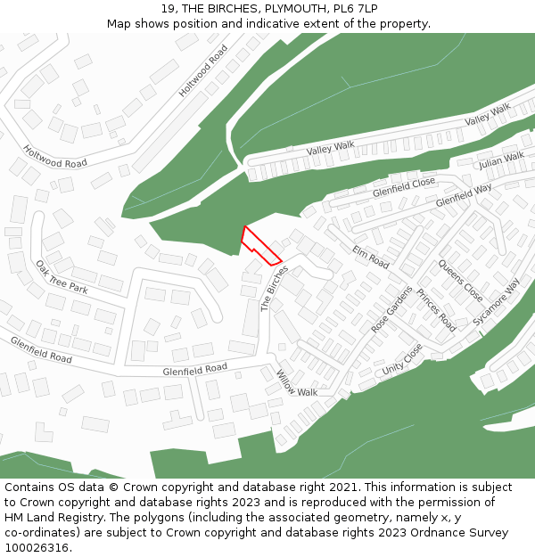 19, THE BIRCHES, PLYMOUTH, PL6 7LP: Location map and indicative extent of plot