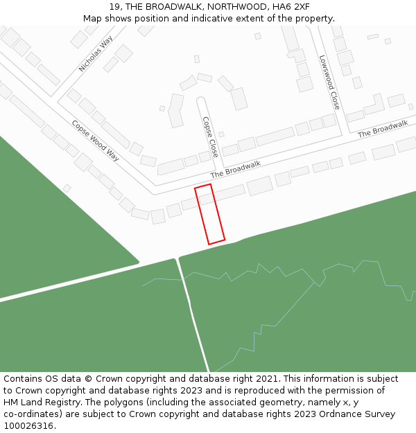 19, THE BROADWALK, NORTHWOOD, HA6 2XF: Location map and indicative extent of plot