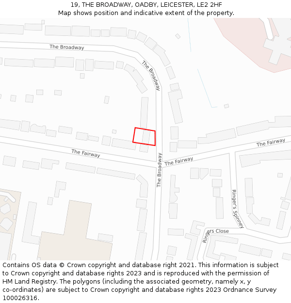 19, THE BROADWAY, OADBY, LEICESTER, LE2 2HF: Location map and indicative extent of plot