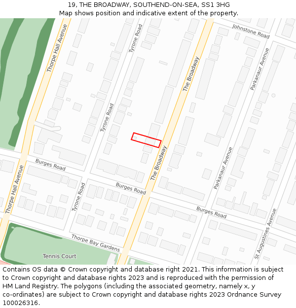 19, THE BROADWAY, SOUTHEND-ON-SEA, SS1 3HG: Location map and indicative extent of plot