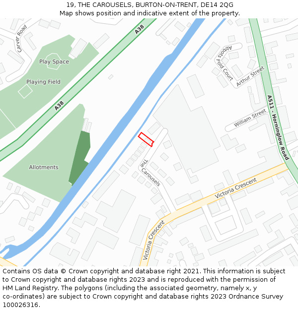19, THE CAROUSELS, BURTON-ON-TRENT, DE14 2QG: Location map and indicative extent of plot