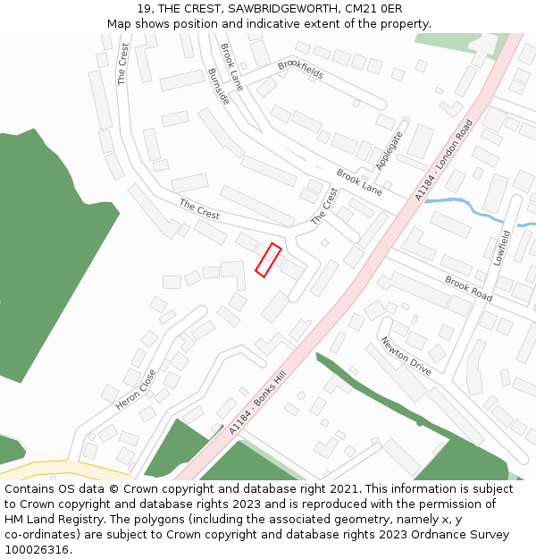 19, THE CREST, SAWBRIDGEWORTH, CM21 0ER: Location map and indicative extent of plot