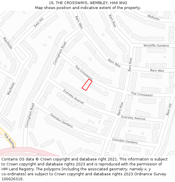 19, THE CROSSWAYS, WEMBLEY, HA9 9NG: Location map and indicative extent of plot