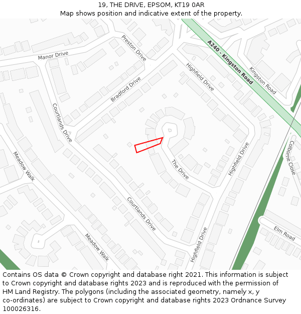 19, THE DRIVE, EPSOM, KT19 0AR: Location map and indicative extent of plot