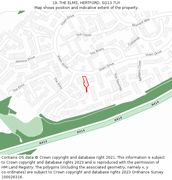 19, THE ELMS, HERTFORD, SG13 7UY: Location map and indicative extent of plot