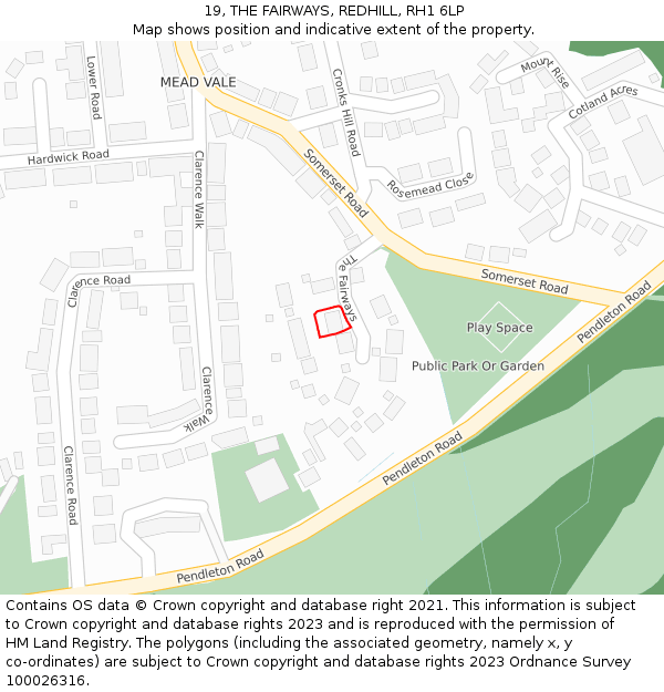 19, THE FAIRWAYS, REDHILL, RH1 6LP: Location map and indicative extent of plot