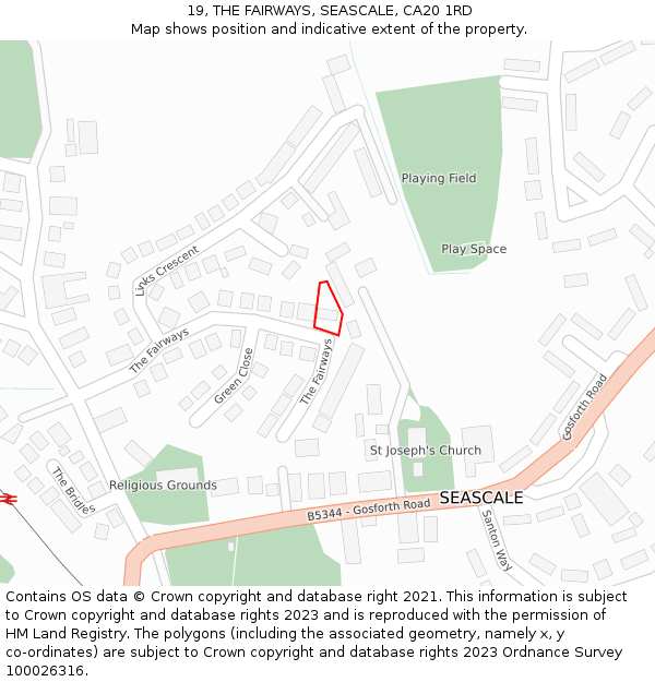 19, THE FAIRWAYS, SEASCALE, CA20 1RD: Location map and indicative extent of plot