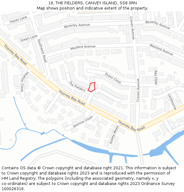 19, THE FIELDERS, CANVEY ISLAND, SS8 0RN: Location map and indicative extent of plot