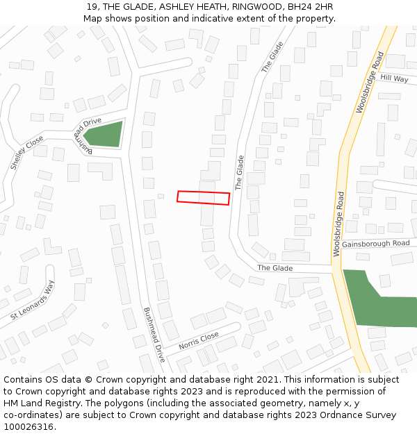 19, THE GLADE, ASHLEY HEATH, RINGWOOD, BH24 2HR: Location map and indicative extent of plot