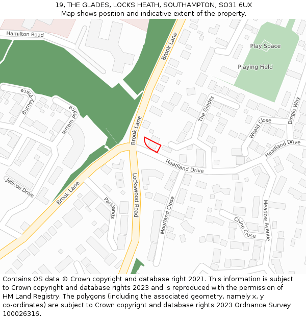 19, THE GLADES, LOCKS HEATH, SOUTHAMPTON, SO31 6UX: Location map and indicative extent of plot