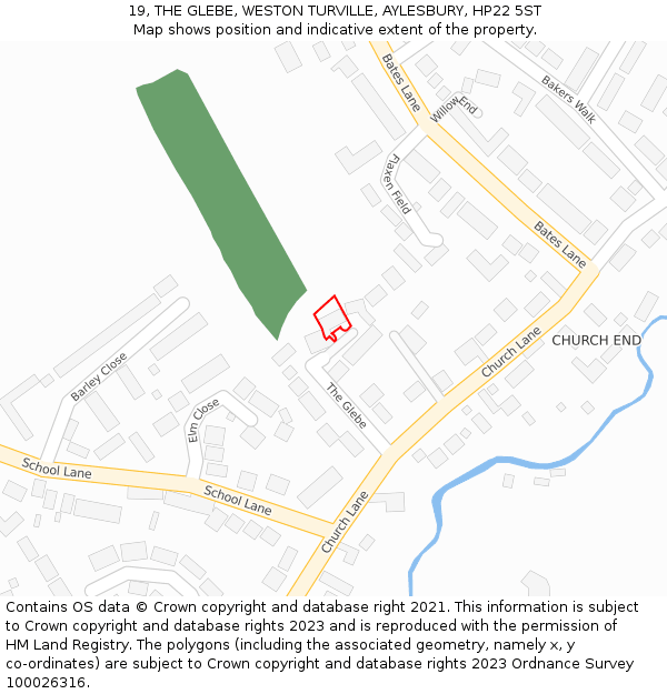 19, THE GLEBE, WESTON TURVILLE, AYLESBURY, HP22 5ST: Location map and indicative extent of plot