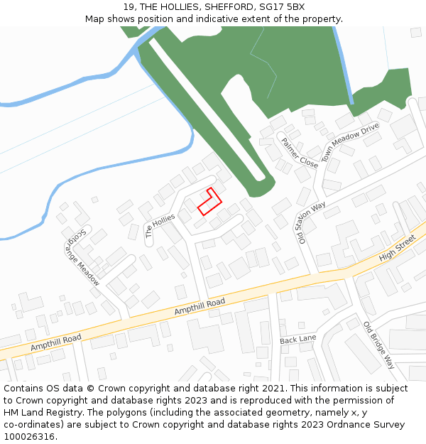 19, THE HOLLIES, SHEFFORD, SG17 5BX: Location map and indicative extent of plot