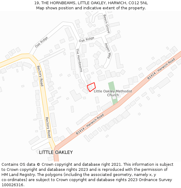 19, THE HORNBEAMS, LITTLE OAKLEY, HARWICH, CO12 5NL: Location map and indicative extent of plot