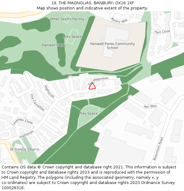 19, THE MAGNOLIAS, BANBURY, OX16 1XF: Location map and indicative extent of plot