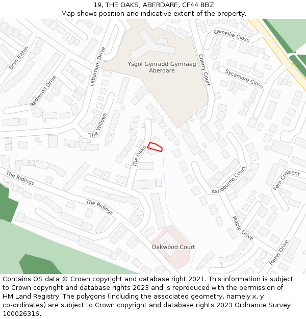 19, THE OAKS, ABERDARE, CF44 8BZ: Location map and indicative extent of plot