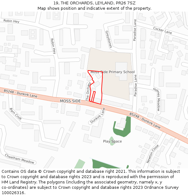 19, THE ORCHARDS, LEYLAND, PR26 7SZ: Location map and indicative extent of plot