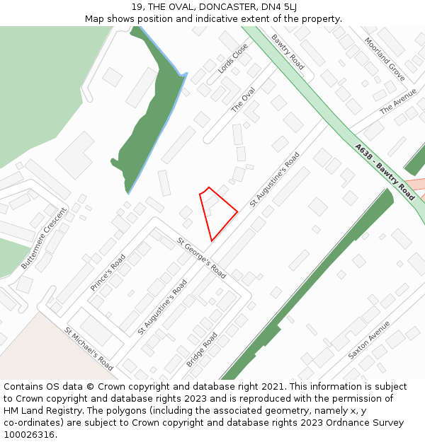 19, THE OVAL, DONCASTER, DN4 5LJ: Location map and indicative extent of plot