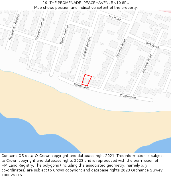 19, THE PROMENADE, PEACEHAVEN, BN10 8PU: Location map and indicative extent of plot