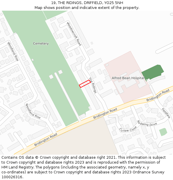 19, THE RIDINGS, DRIFFIELD, YO25 5NH: Location map and indicative extent of plot