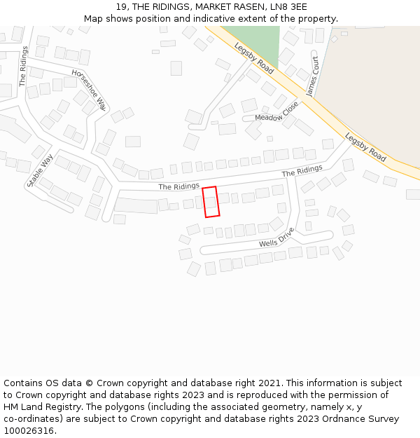 19, THE RIDINGS, MARKET RASEN, LN8 3EE: Location map and indicative extent of plot