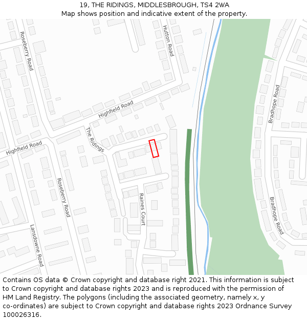 19, THE RIDINGS, MIDDLESBROUGH, TS4 2WA: Location map and indicative extent of plot