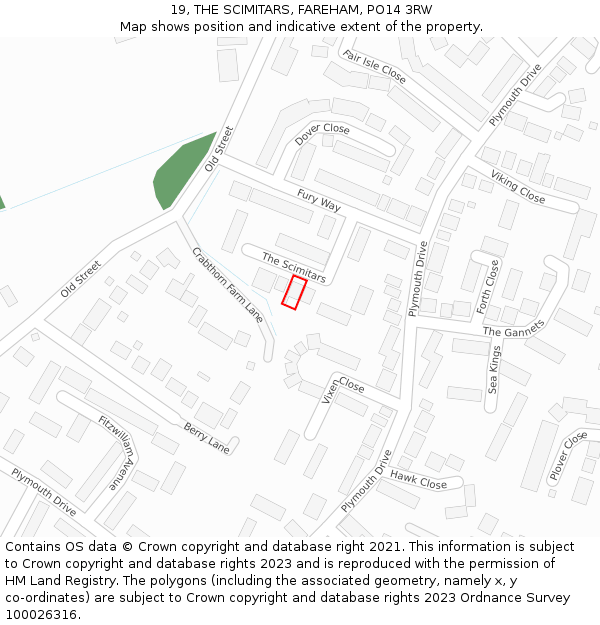 19, THE SCIMITARS, FAREHAM, PO14 3RW: Location map and indicative extent of plot