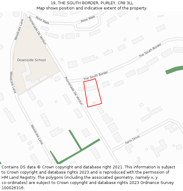 19, THE SOUTH BORDER, PURLEY, CR8 3LL: Location map and indicative extent of plot