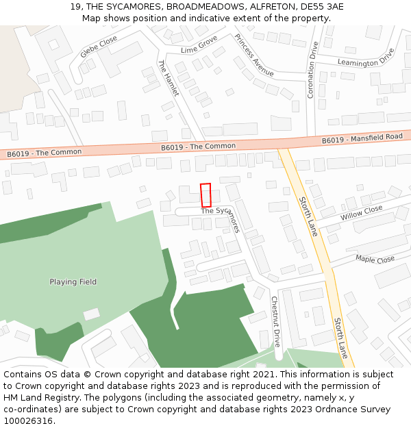 19, THE SYCAMORES, BROADMEADOWS, ALFRETON, DE55 3AE: Location map and indicative extent of plot