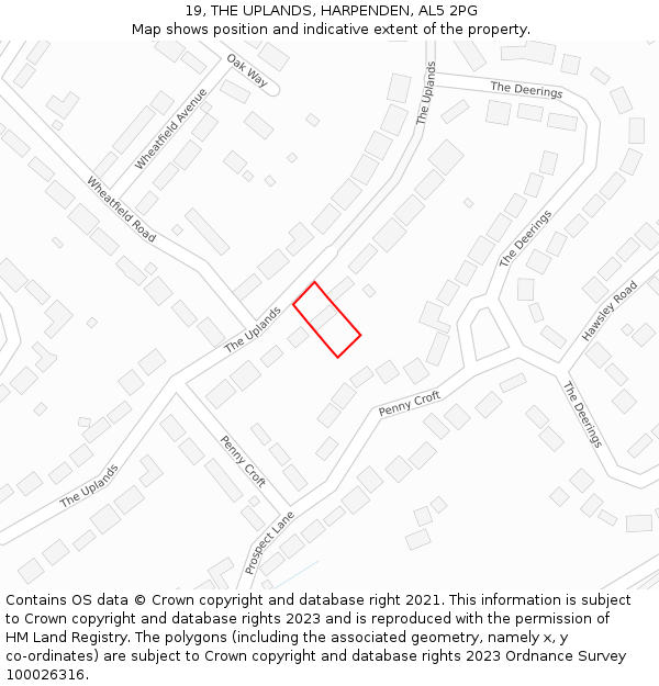 19, THE UPLANDS, HARPENDEN, AL5 2PG: Location map and indicative extent of plot