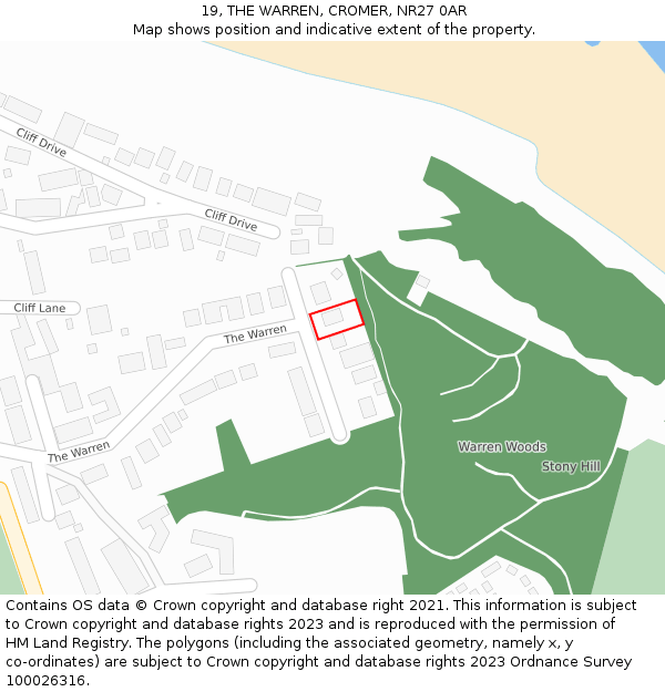 19, THE WARREN, CROMER, NR27 0AR: Location map and indicative extent of plot