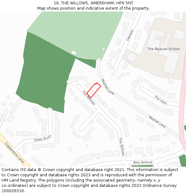 19, THE WILLOWS, AMERSHAM, HP6 5NT: Location map and indicative extent of plot