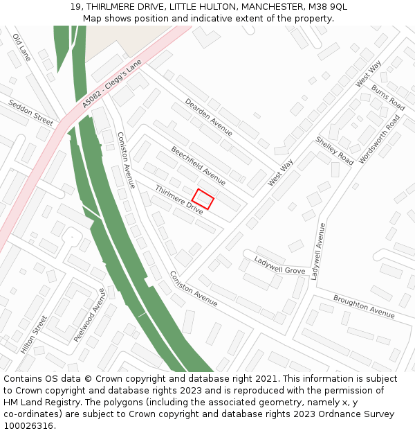 19, THIRLMERE DRIVE, LITTLE HULTON, MANCHESTER, M38 9QL: Location map and indicative extent of plot