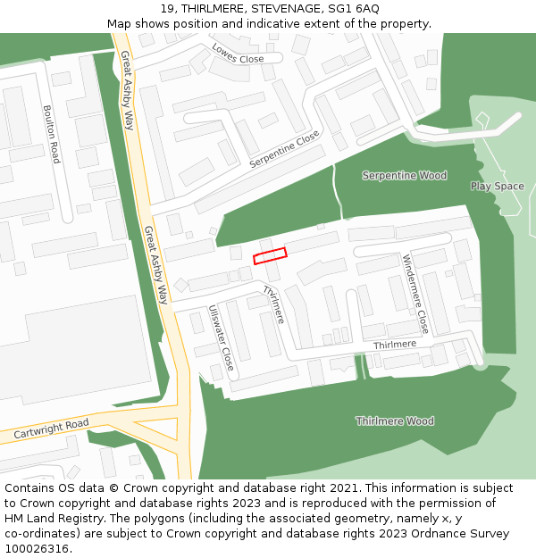 19, THIRLMERE, STEVENAGE, SG1 6AQ: Location map and indicative extent of plot