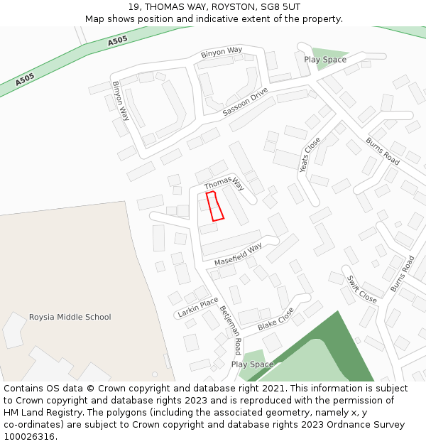 19, THOMAS WAY, ROYSTON, SG8 5UT: Location map and indicative extent of plot