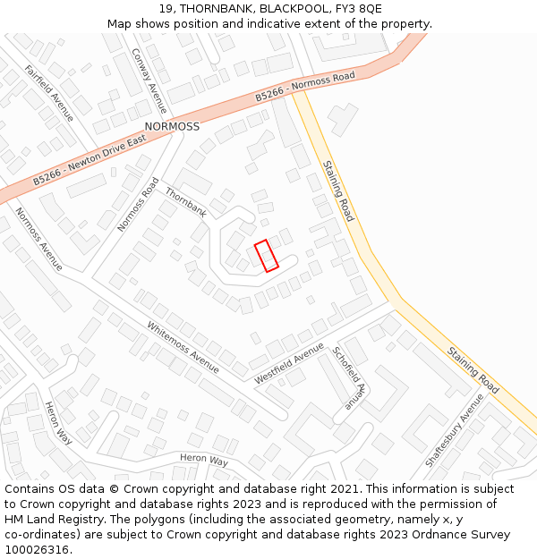 19, THORNBANK, BLACKPOOL, FY3 8QE: Location map and indicative extent of plot