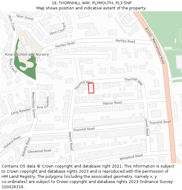 19, THORNHILL WAY, PLYMOUTH, PL3 5NP: Location map and indicative extent of plot