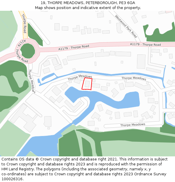 19, THORPE MEADOWS, PETERBOROUGH, PE3 6GA: Location map and indicative extent of plot