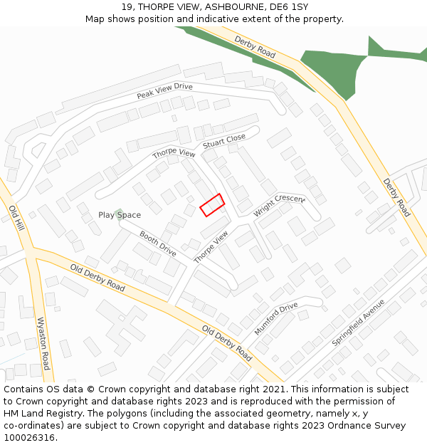 19, THORPE VIEW, ASHBOURNE, DE6 1SY: Location map and indicative extent of plot