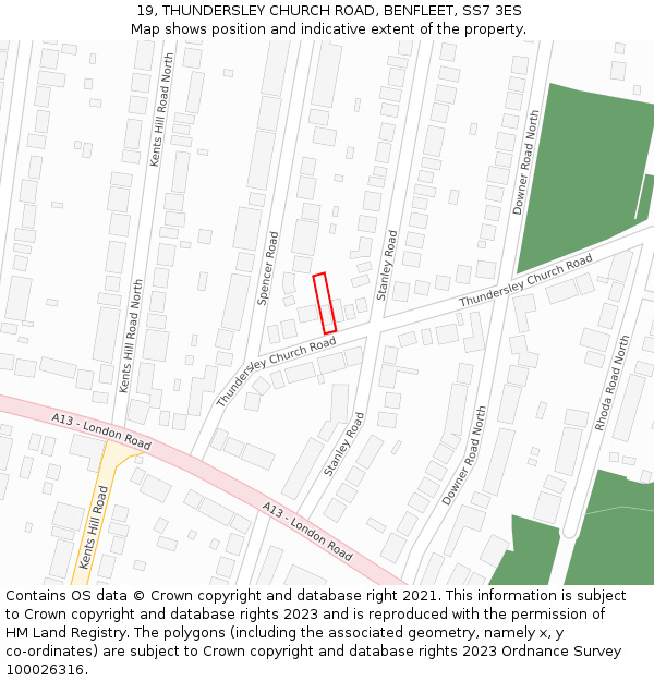 19, THUNDERSLEY CHURCH ROAD, BENFLEET, SS7 3ES: Location map and indicative extent of plot