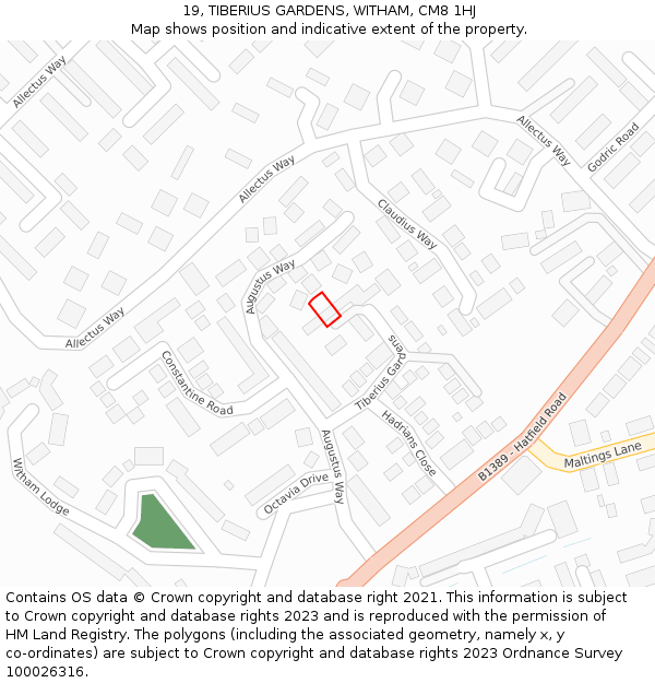 19, TIBERIUS GARDENS, WITHAM, CM8 1HJ: Location map and indicative extent of plot