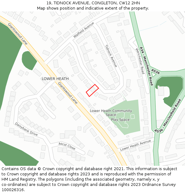 19, TIDNOCK AVENUE, CONGLETON, CW12 2HN: Location map and indicative extent of plot