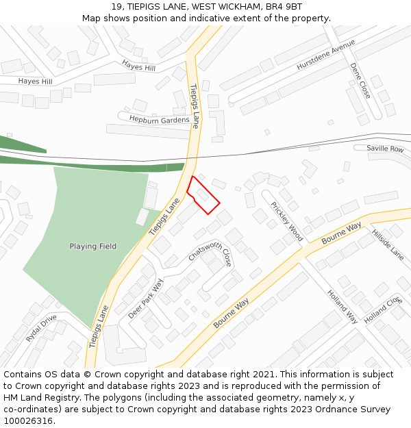 19, TIEPIGS LANE, WEST WICKHAM, BR4 9BT: Location map and indicative extent of plot