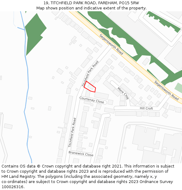 19, TITCHFIELD PARK ROAD, FAREHAM, PO15 5RW: Location map and indicative extent of plot