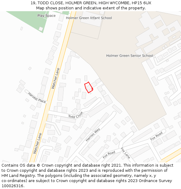 19, TODD CLOSE, HOLMER GREEN, HIGH WYCOMBE, HP15 6UX: Location map and indicative extent of plot