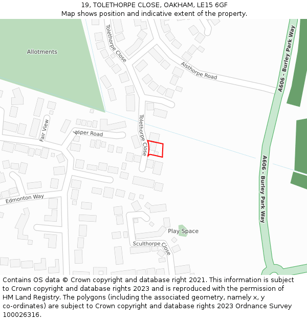 19, TOLETHORPE CLOSE, OAKHAM, LE15 6GF: Location map and indicative extent of plot