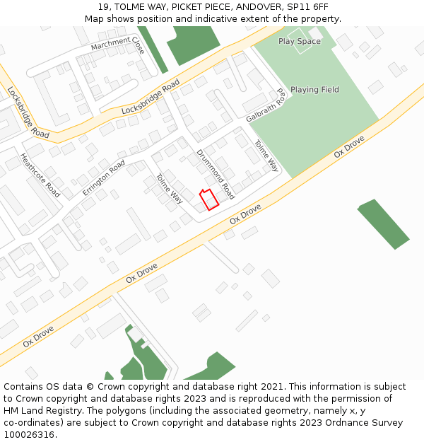 19, TOLME WAY, PICKET PIECE, ANDOVER, SP11 6FF: Location map and indicative extent of plot